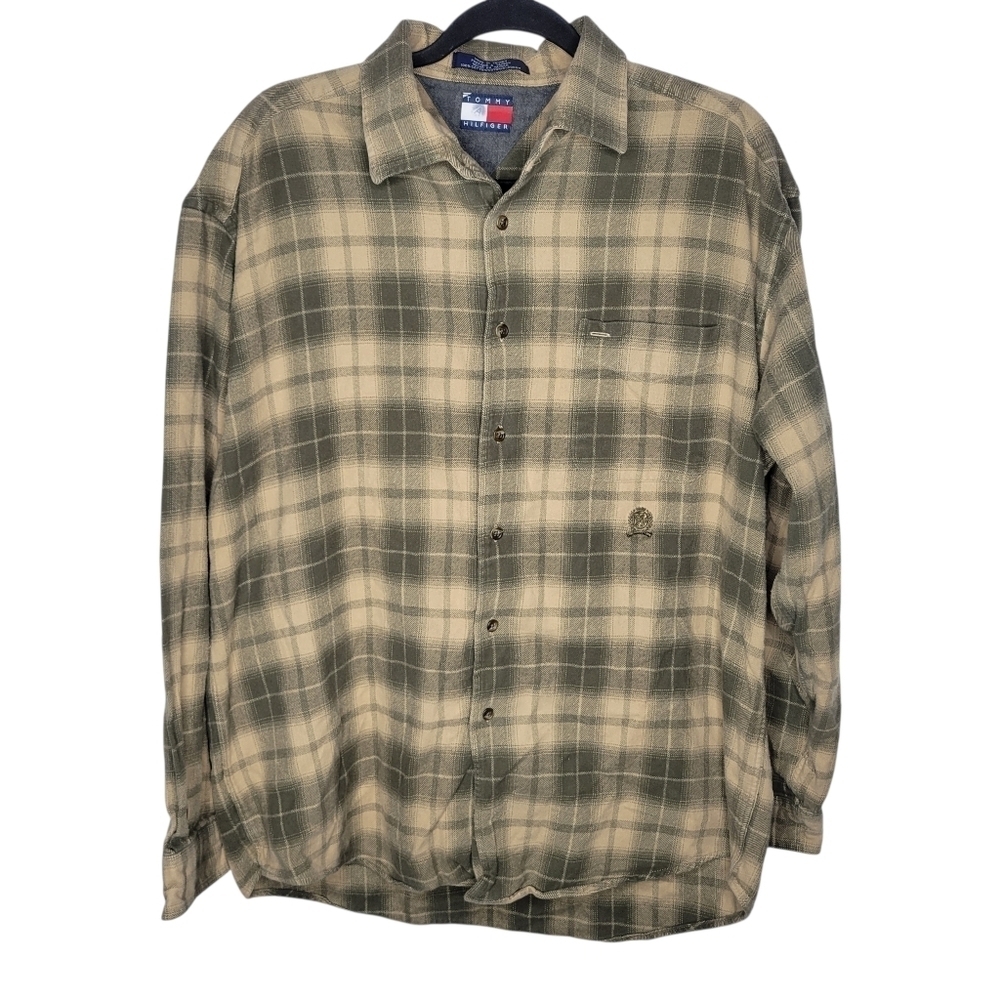 Vintage 90s Tommy Hilfiger Flannel Earth Tones Button Down Shirt Size Medium